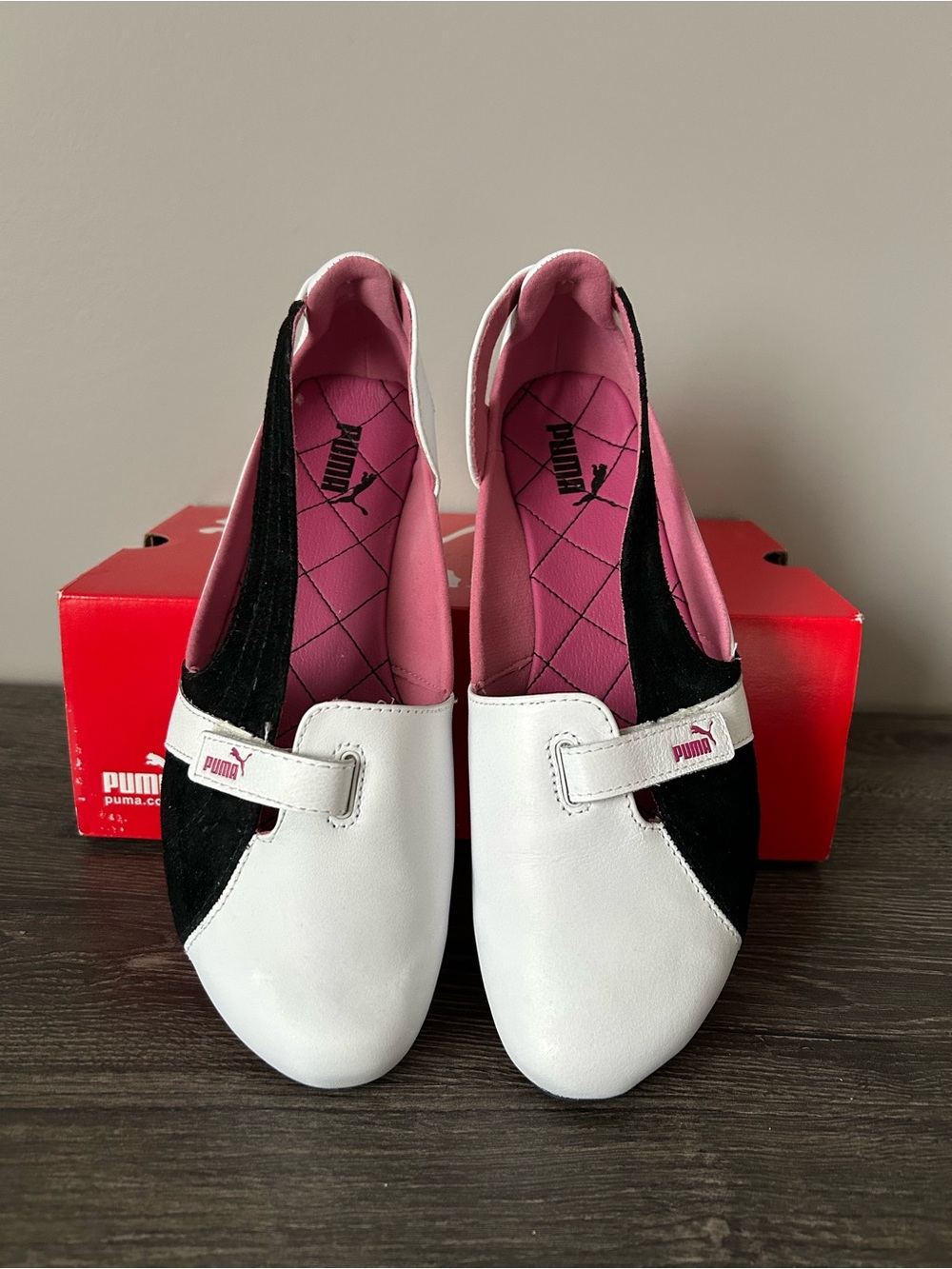Puma Women's White Black Pink Slip-On Sneakers